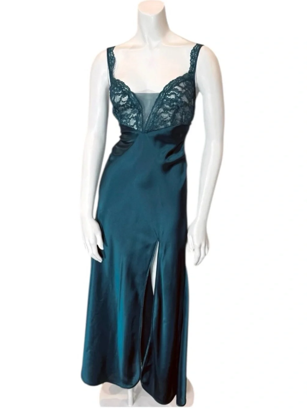 Vintage 80’s Victoria’s Secret Gold Label‎ Satin Slip Dress Green M